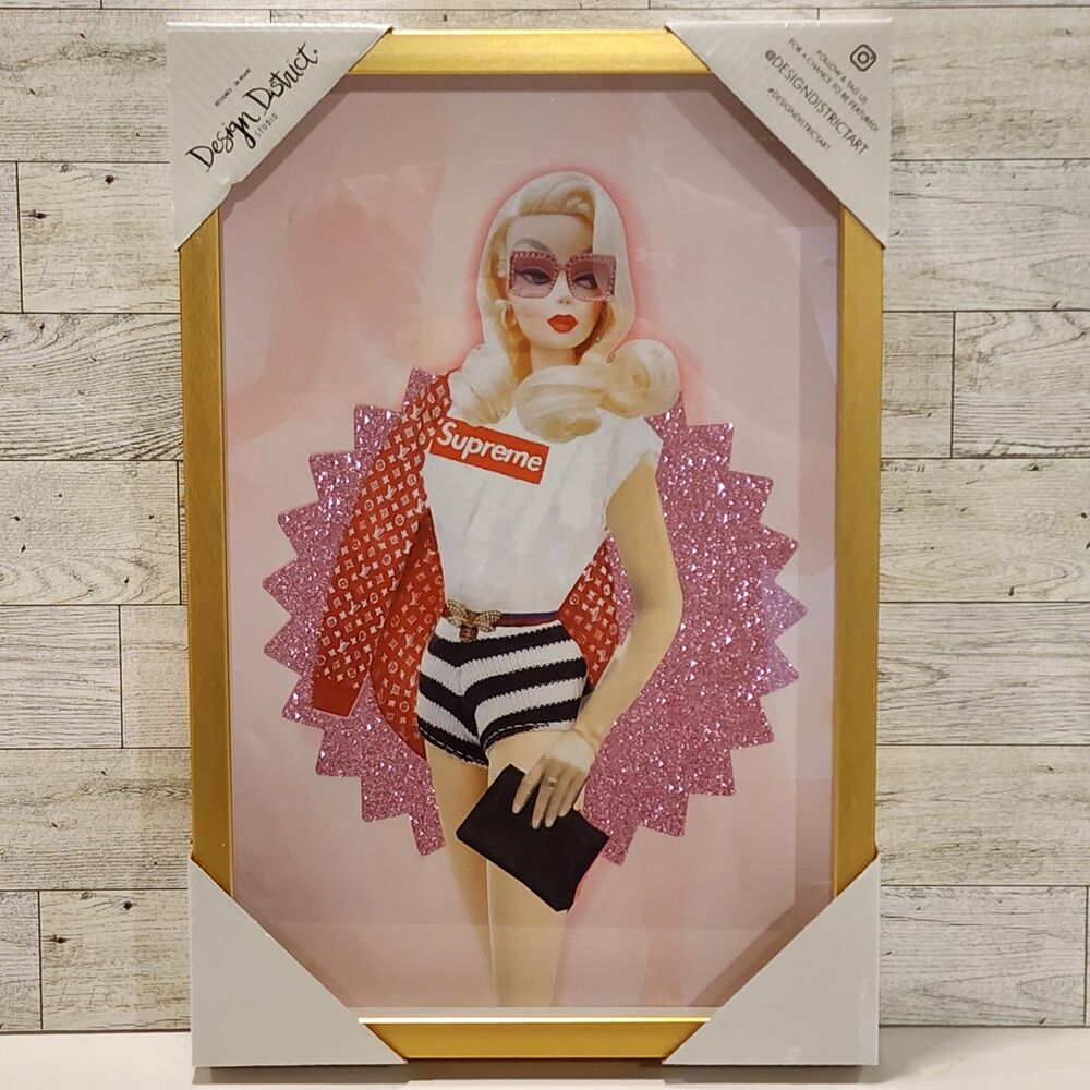 Design District Vintage Barbie Wearing Supreme Framed Wall Art Print 15 x 10